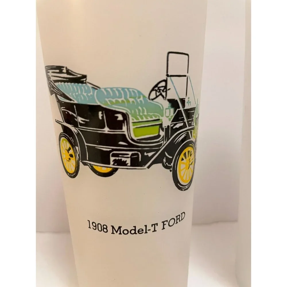 Vintage Tumblers Anchor Hocking "Antique Autos" Frosted Ice Tea Glass Set Of 4 - Picture 5 of 8